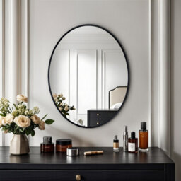 Artloge 60X80Cm Black Aluminum Alloy Frame Oval Mirror Wall Mount Bathroom Mirrors Matte Black - thumbnail 7