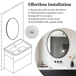 Artloge 60X80Cm Black Aluminum Alloy Frame Oval Mirror Wall Mount Bathroom Mirrors Matte Black - thumbnail 4