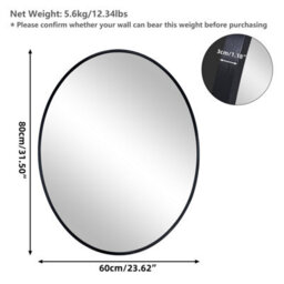 Artloge 60X80Cm Black Aluminum Alloy Frame Oval Mirror Wall Mount Bathroom Mirrors Matte Black - thumbnail 2