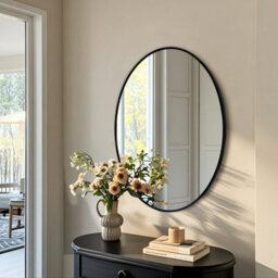 Artloge 60X80Cm Black Aluminum Alloy Frame Oval Mirror Wall Mount Bathroom Mirrors Matte Black