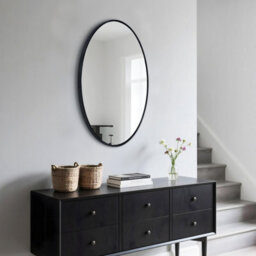Artloge 60X80Cm Black Aluminum Alloy Frame Oval Mirror Wall Mount Bathroom Mirrors Matte Black - thumbnail 8