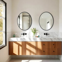 Artloge 60X80Cm Black Aluminum Alloy Frame Oval Mirror Wall Mount Bathroom Mirrors Matte Black - thumbnail 9