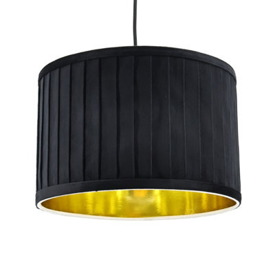 First Choice Lighting Sundance - Black Velvet Pleated 30Cm Lamp Shade Gold Inner - image 1