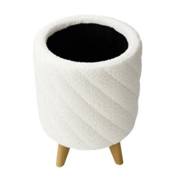 Living And Home Modern Round Teddy Fabric Storage Ottoman With Hidden Storage, White 43Cm Dia - thumbnail 4