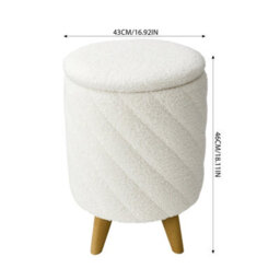 Living And Home Modern Round Teddy Fabric Storage Ottoman With Hidden Storage, White 43Cm Dia - thumbnail 5