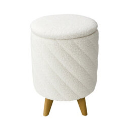 Living And Home Modern Round Teddy Fabric Storage Ottoman With Hidden Storage, White 43Cm Dia - thumbnail 3