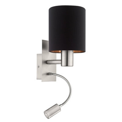 Satin Nickel Wall Light With Black Copper Shade And Led Bulb - image 1