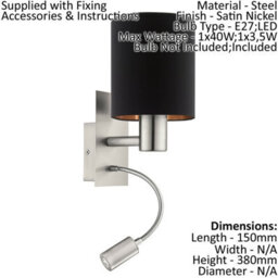 Satin Nickel Wall Light With Black Copper Shade And Led Bulb - thumbnail 2