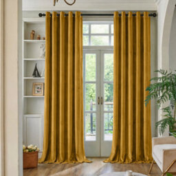 Oxford Homeware Eyelet Velvet Curtains Ochre Fully Lined Blackout Thermal Insulated Eyelet Curtains Pair (W)168Cm X (L)183Cm - thumbnail 8