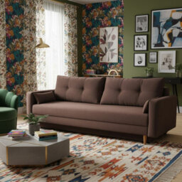 Bongo Upholstered Sofa Bed Hr Foam Bonnell Springs Wooden Legs Bedding Storage Living Room 220X94X86Cm Brown - thumbnail 2