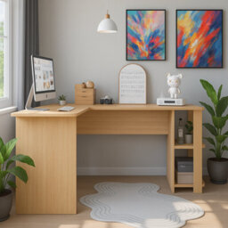 Harmin Natural Oak Coloured Corner Computer Desk - Perfect For Home Office - thumbnail 2