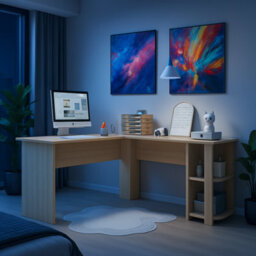 Harmin Natural Oak Coloured Corner Computer Desk - Perfect For Home Office - thumbnail 4