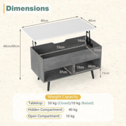 Gainoom Grey Lift Top Coffee Table Mid Century Modern Accent Table With Hidden Compartment & Open Storage Shelves - thumbnail 2