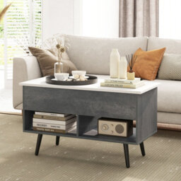 Gainoom Grey Lift Top Coffee Table Mid Century Modern Accent Table With Hidden Compartment & Open Storage Shelves - thumbnail 3