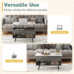 Gainoom Grey Lift Top Coffee Table Mid Century Modern Accent Table With Hidden Compartment & Open Storage Shelves - thumbnail 9