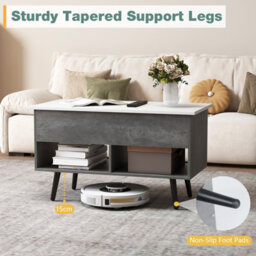 Gainoom Grey Lift Top Coffee Table Mid Century Modern Accent Table With Hidden Compartment & Open Storage Shelves - thumbnail 8