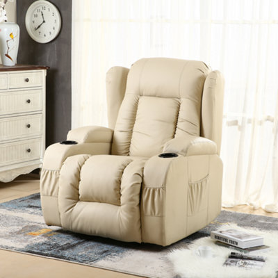 More4Homes Caesar Electric Bonded Leather Automatic Recliner Armchair With Heat And Massage (Cream) - image 1