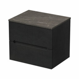 Affine 600mm Bathroom Vanity Unit Grey Marble Countertop Wall Hung Fluted Black Unit - thumbnail 4