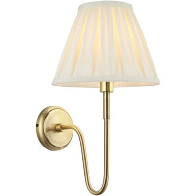 Loops Indoor Antique Brass Plate Wall Light - Cream Fabric Shade - Dimmable 10W Led E27 - image 1