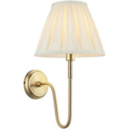 Loops Indoor Antique Brass Plate Wall Light - Cream Fabric Shade - Dimmable 10W Led E27