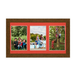 AK Frames 40X20Cm Dark Oak Modern Multi Photo Frame With Poppy Red Mount - Holds 3 Apertures (3X) 6X4 Photos