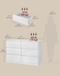 LEDREM 6-Drawer Storage Chest For Bedroom, Modern Clothes Organiser Cabinet, 40 X 119.4 X 75 Cm, White - thumbnail 5