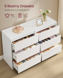 LEDREM 6-Drawer Storage Chest For Bedroom, Modern Clothes Organiser Cabinet, 40 X 119.4 X 75 Cm, White - thumbnail 3