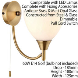 2 Pack Dimmable Led Wall Light Antique Brass & Frosted Glass Shade Curved Lamp - thumbnail 3