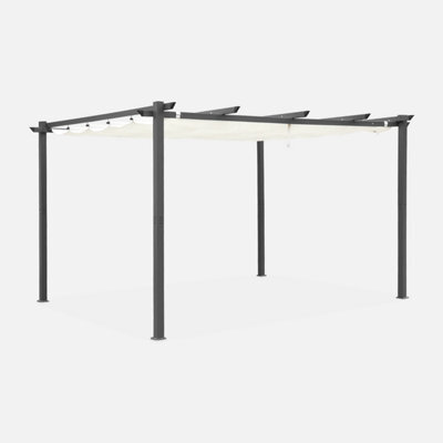 Sweeek - Aluminium Pergola Isla Off-White 394X298X222 Cm - With Retractable Roof Sliding Canvas The Ideal Arbour For Your - image 1