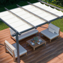 Sweeek - Aluminium Pergola Isla Off-White 394X298X222 Cm - With Retractable Roof Sliding Canvas The Ideal Arbour For Your - thumbnail 8