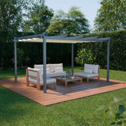 Sweeek - Aluminium Pergola Isla Off-White 394X298X222 Cm - With Retractable Roof Sliding Canvas The Ideal Arbour For Your - thumbnail 6