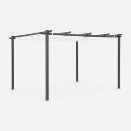 Sweeek - Aluminium Pergola Isla Off-White 394X298X222 Cm - With Retractable Roof Sliding Canvas The Ideal Arbour For Your