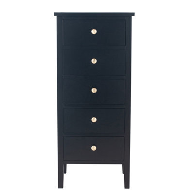 Pacific Lifestyle Satin Black Wood 5 Drawer Tall Boy - image 1