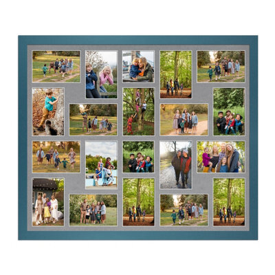 AK Frames 80X70Cm Navy Blue Modern Multi Photo Frame With Mid Grey Mount - Holds 20 Apertures (18X) 6X4, (2X) 4X4 Photos - image 1