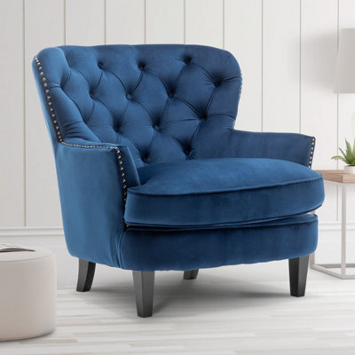 Velvet Blue Buttoned Ava Accent Chair - image 1