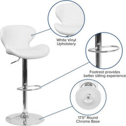 Fwstyle Set Of 2 White Faux Leather Adjustable Swivel Bar Stools - thumbnail 2