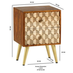 Wyld Haus Shenzhen Mango Wood Side Table, 2 Drawers, Gold Geometric Pattern - thumbnail 7