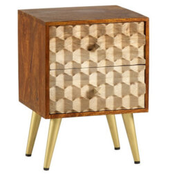Wyld Haus Shenzhen Mango Wood Side Table, 2 Drawers, Gold Geometric Pattern - thumbnail 4