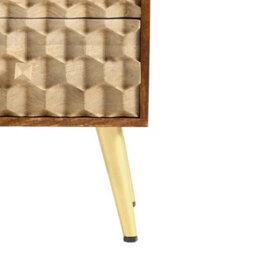 Wyld Haus Shenzhen Mango Wood Side Table, 2 Drawers, Gold Geometric Pattern - thumbnail 6