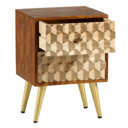 Wyld Haus Shenzhen Mango Wood Side Table, 2 Drawers, Gold Geometric Pattern - thumbnail 5