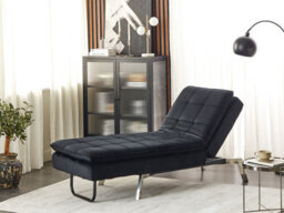 Beliani Chaise Longue Loiret Velvet Black - thumbnail 2
