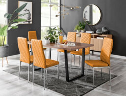 Furniturebox Uk Kylo Brown Wood Effect Dining Table & 6 Mustard Milan Chrome Leg Chairs