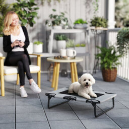 Pawhut Raised Dog Bed With Breathable Mesh For S & M Dogs, Light Grey - thumbnail 1