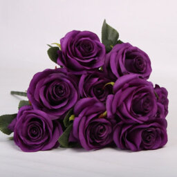 10 Heads Silk Rose Artificial Flowers Fake Bouquet Wedding Home Party Decor Uk Deep Purple - thumbnail 1