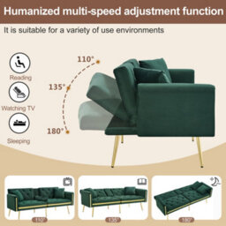 Matteo Luxury Two-Seater Velvet Sofa Bed With Gold Accents And Adjustable Backrest - thumbnail 5