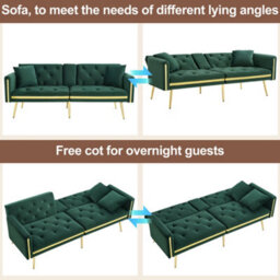 Matteo Luxury Two-Seater Velvet Sofa Bed With Gold Accents And Adjustable Backrest - thumbnail 7