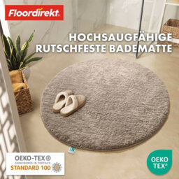 Floordirekt Sky Round Microfibre Bath Mat Soft 30mm Pile Non Slip Washable Bathroom Rug Beige 95 X 95 X 3 Cm - thumbnail 3