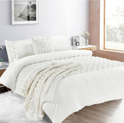 Homes & Linen Teddy Fleece Christmas Tree White Duvet Cover Set Soft Plush Festive Winter Bedding
