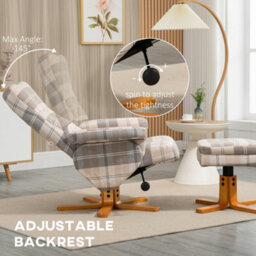 Homcom Recliner Chair And Footstool Linen-Touch Fabric Wooden Base Multicolour - thumbnail 4