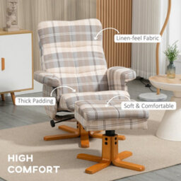 Homcom Recliner Chair And Footstool Linen-Touch Fabric Wooden Base Multicolour - thumbnail 6